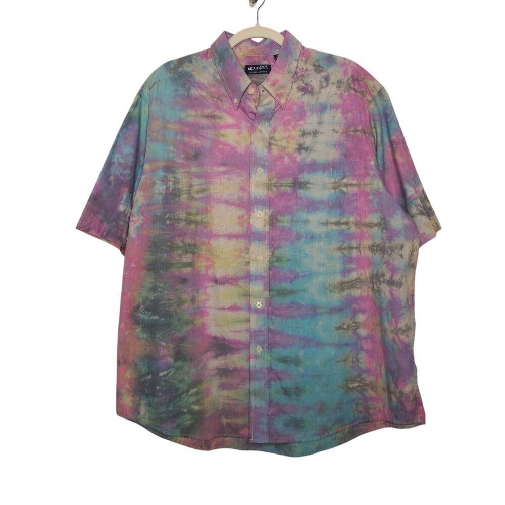 Vintage Custom Tie Dye Button Short Sleeve Shirt Grunge Skate Punk Surf XL